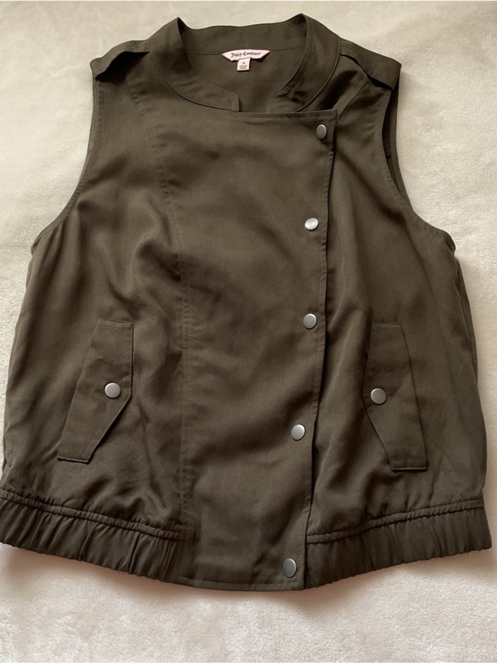Juicy Couture Kids Dark Olive Green Snap-Front Vest